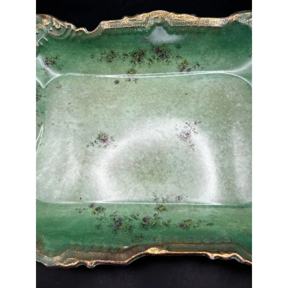 Antique Goodwins Majolica Green Rectangular Serving Tray Early 1900s 12x9